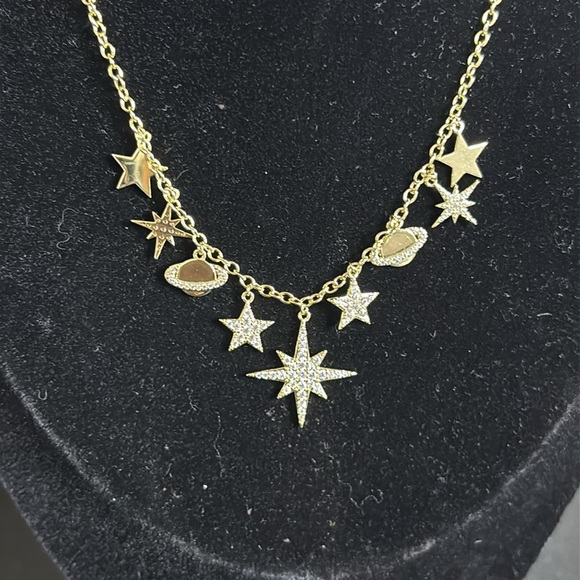 Hespera Dainty Northern Star Orb Charm Gold Tone Necklace Rhinestone - Picture 2 of 9